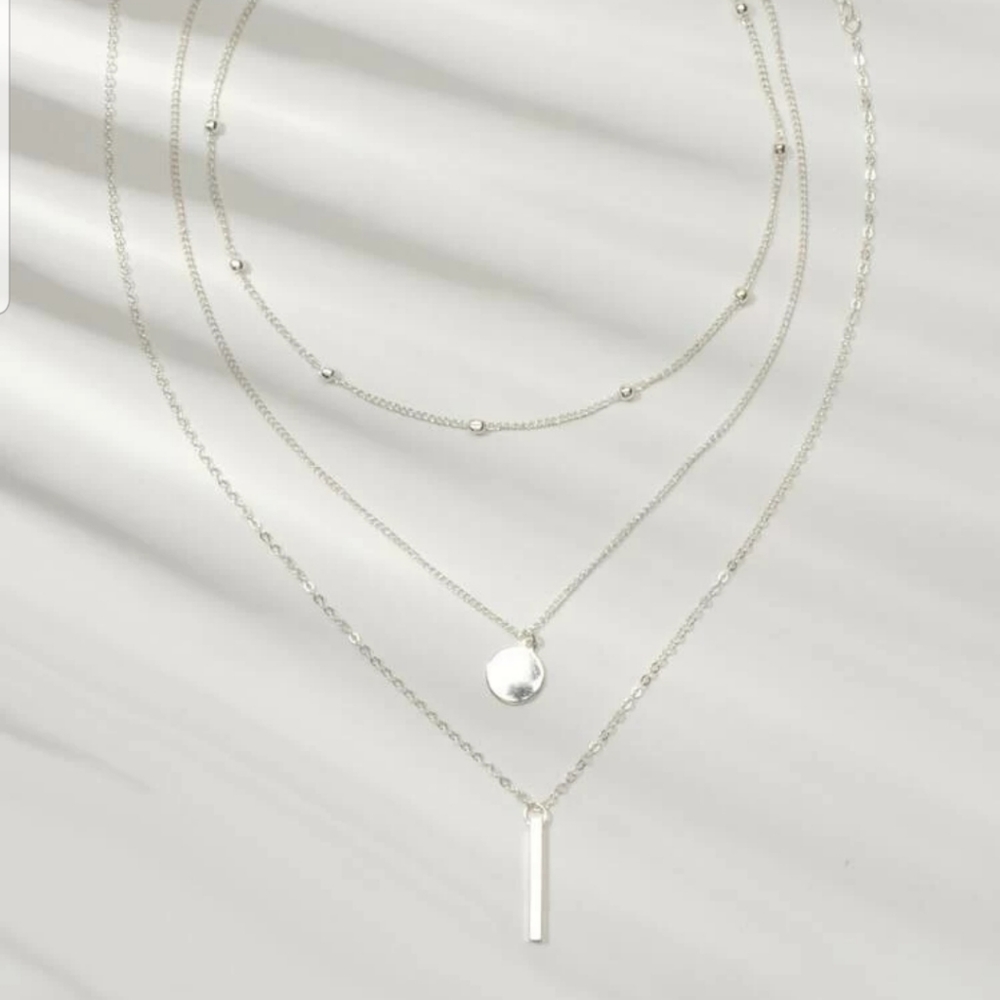 ♡Raven♡ Layered Silver Necklace - Picture 4 of 5